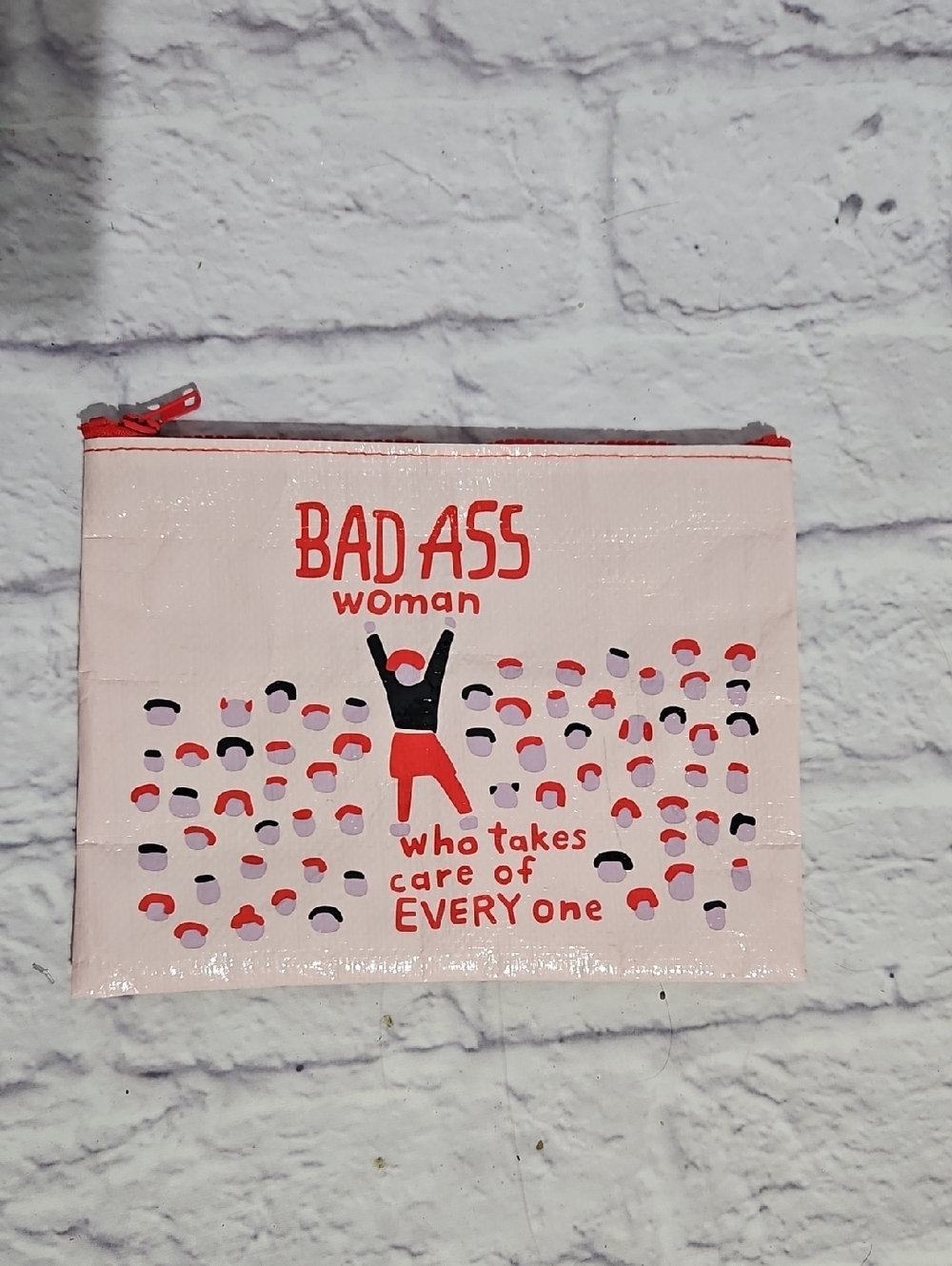 Blue Q Pink "Bad Ass Woman" Graphic Zip Pouch